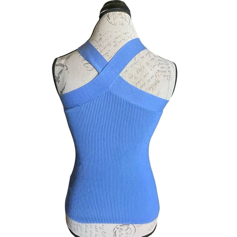 Y2k Inc International Concepts Criss Cross Top XS Tank Sculpt Knit Blue Ribbed - Picture 3 of 9